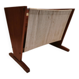 Magazine rack in teak wood with sand-coloured canvas, Danish and from the 1970s.