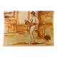 Red chalk watercolor portrait of a woman "study of coming out of the bath"