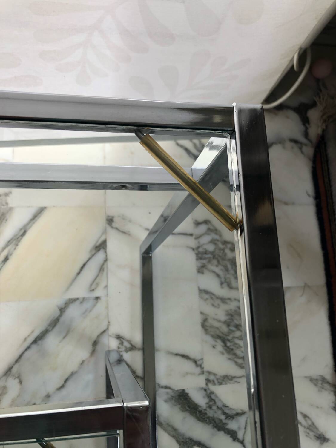 Nested tables in chrome metal and glass, Italy circa 1970.