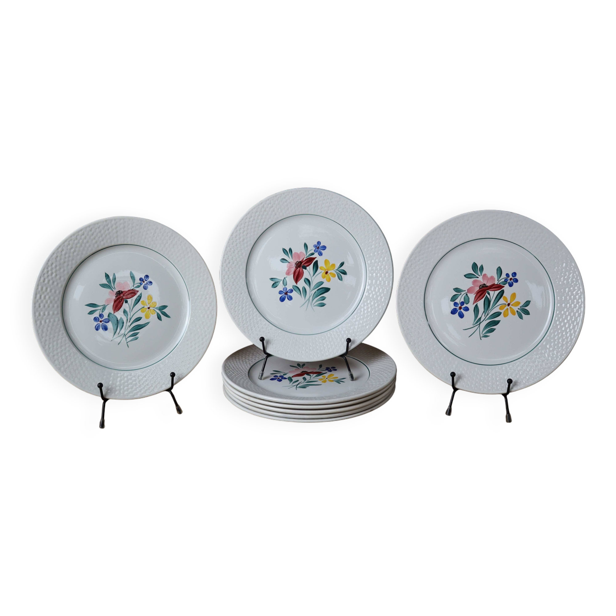 8 flat iron earth plates "Fabiola" Digoin Sarreguemines