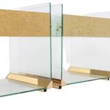 Pair of bedside tables or sofa ends in brass, glass and mirror. 1970s.