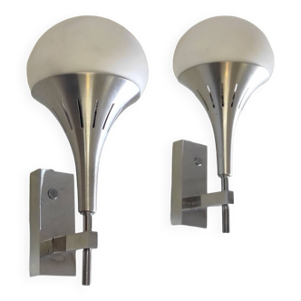 Tulip wall lights in metal and glass - 60s/70s