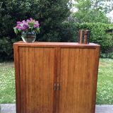Low cupboard / curtain 1950 vintage blond oak buffet