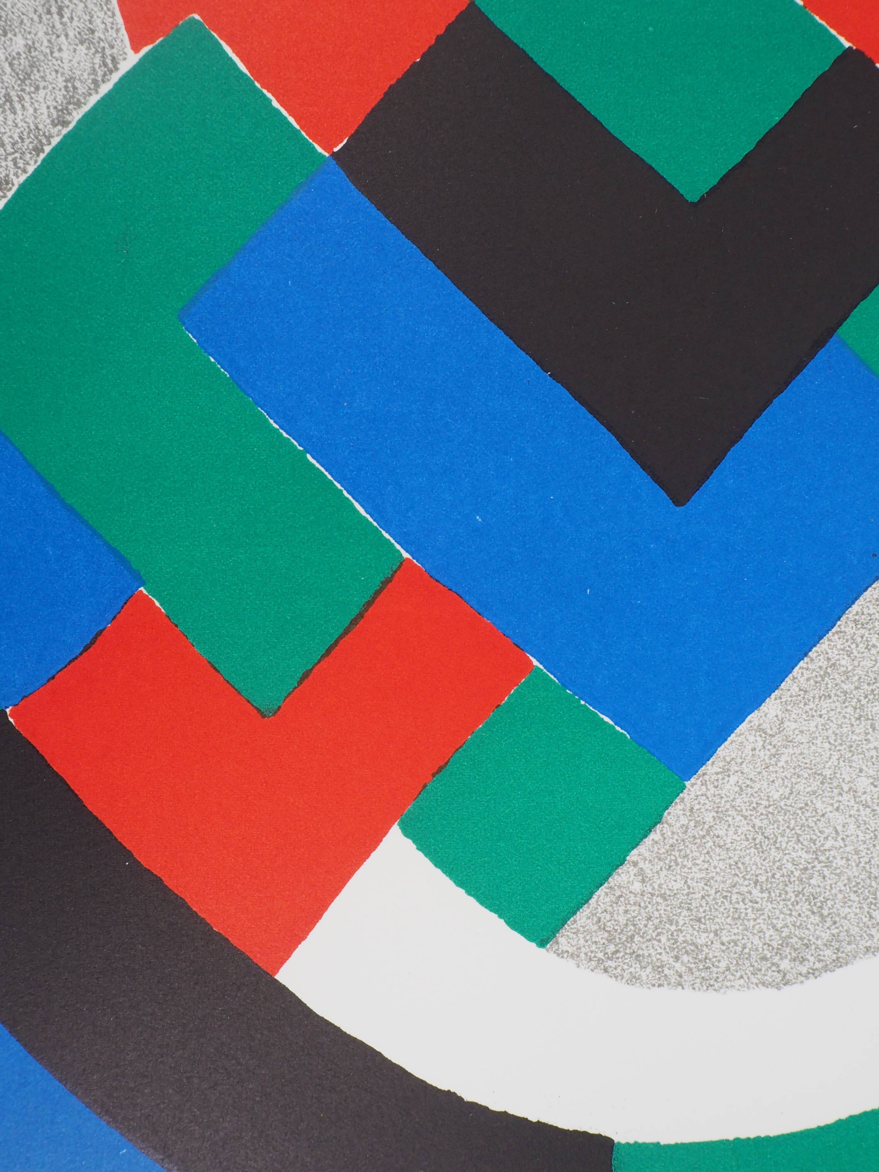 Sonia delaunay: blue, green and red composition - original lithograph