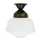 Stairs lamp in Art Deco style with opaline glass and brass
