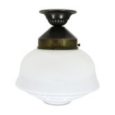 Stairs lamp in Art Deco style with opaline glass and brass