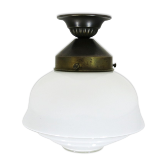 Stairs lamp in Art Deco style with opaline glass and brass
