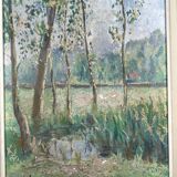 Painting Y. Guilmineau Painter Vendée, Deux Sèvres, Green Venice, Coulon.... 1946