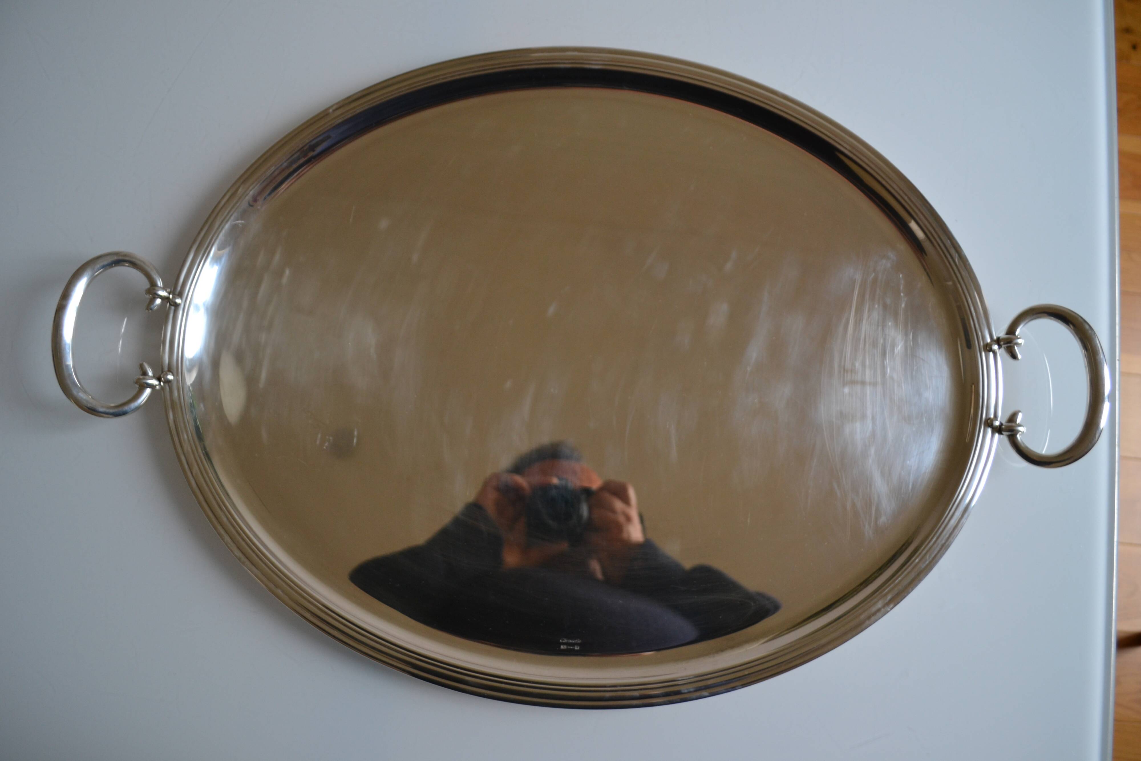 Christofle Silver-plated metal serving tray + box 64 x 42 cm