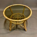 Table basse ronde en rotin 1960