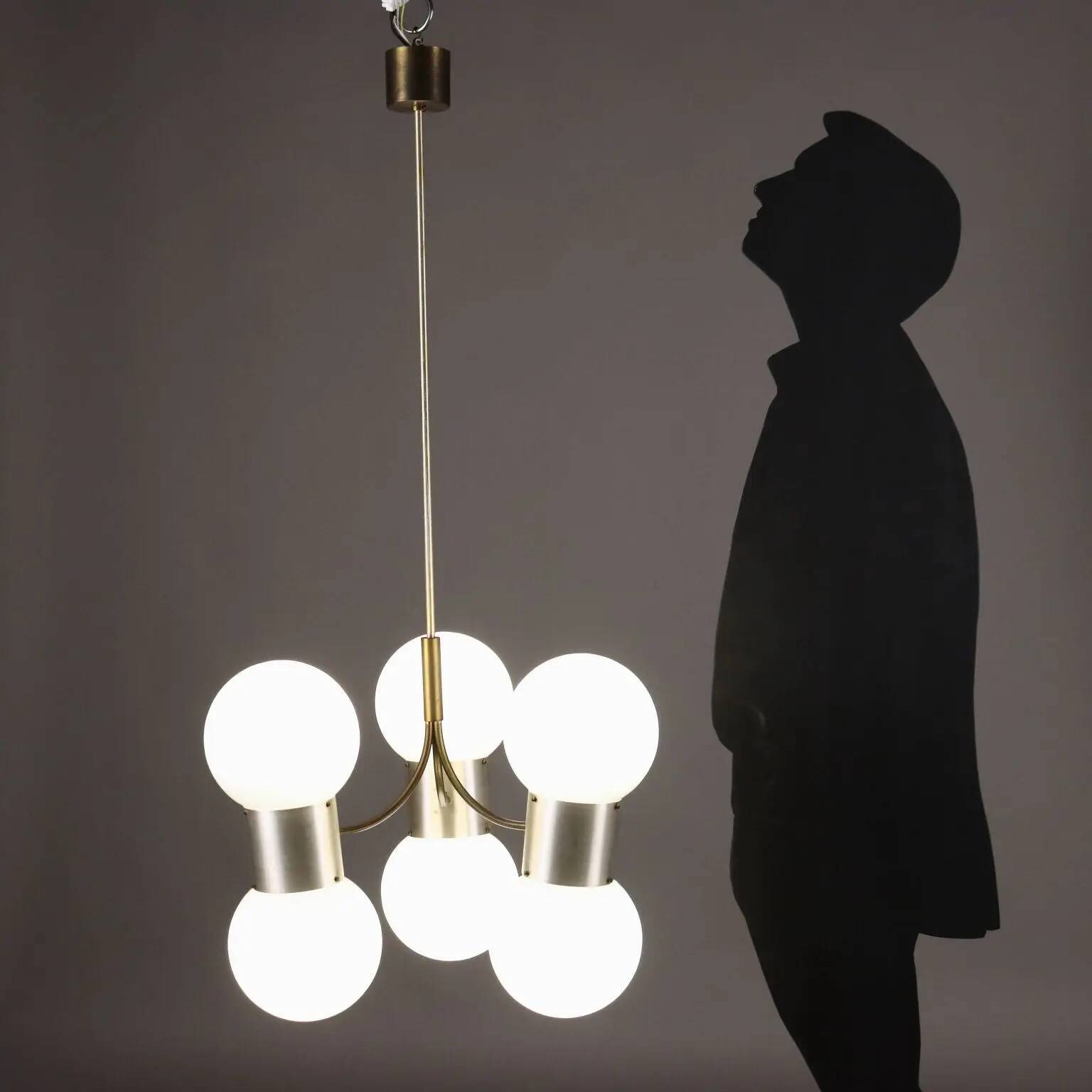 Vintage ceiling light in aluminium and glass, Italy, 1970s.
