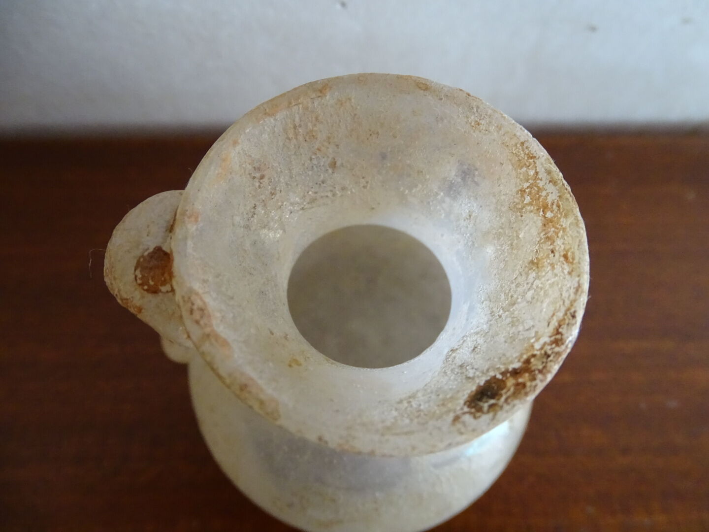 Vase with miniature handle Scavo Seguso Vetri d'Arte iridescent glass Murano 1950