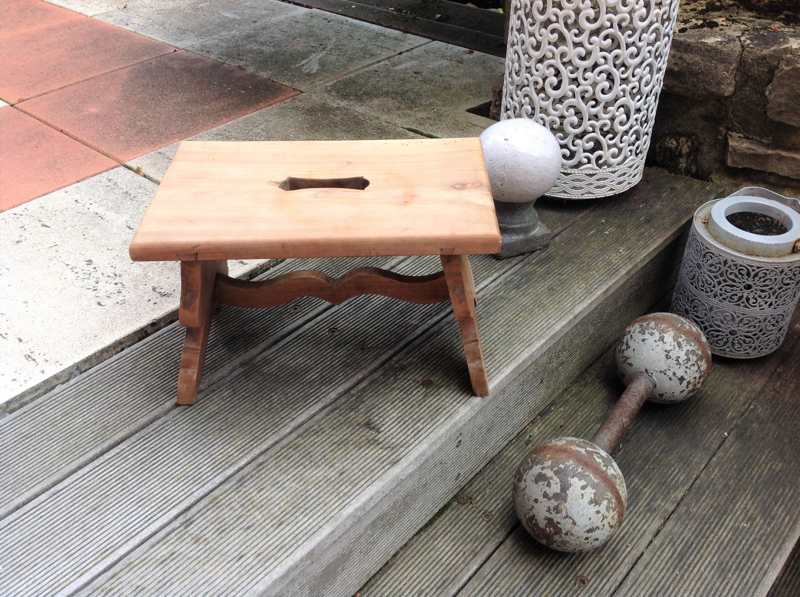 Foot stool in raw wood vintage 50s-60s