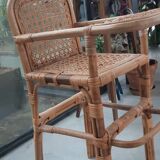 Chaise haute pour poupée en rotin vintage
