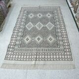 Authentic Traditional Tribal Berber Wool Rug with Geometric Pattern