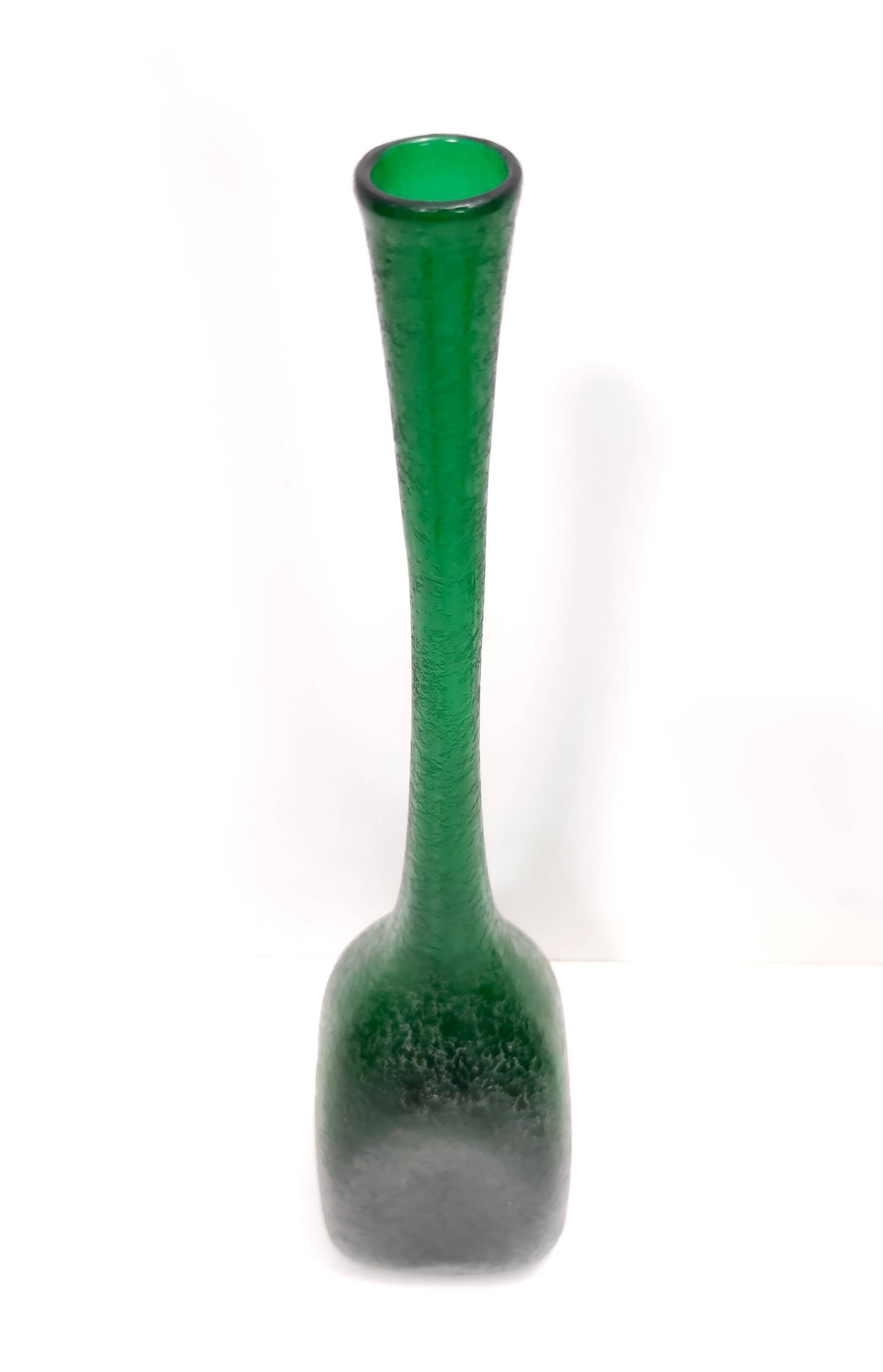 Emerald Green Corroso Murano Glass Vase by Seguso, Italy
