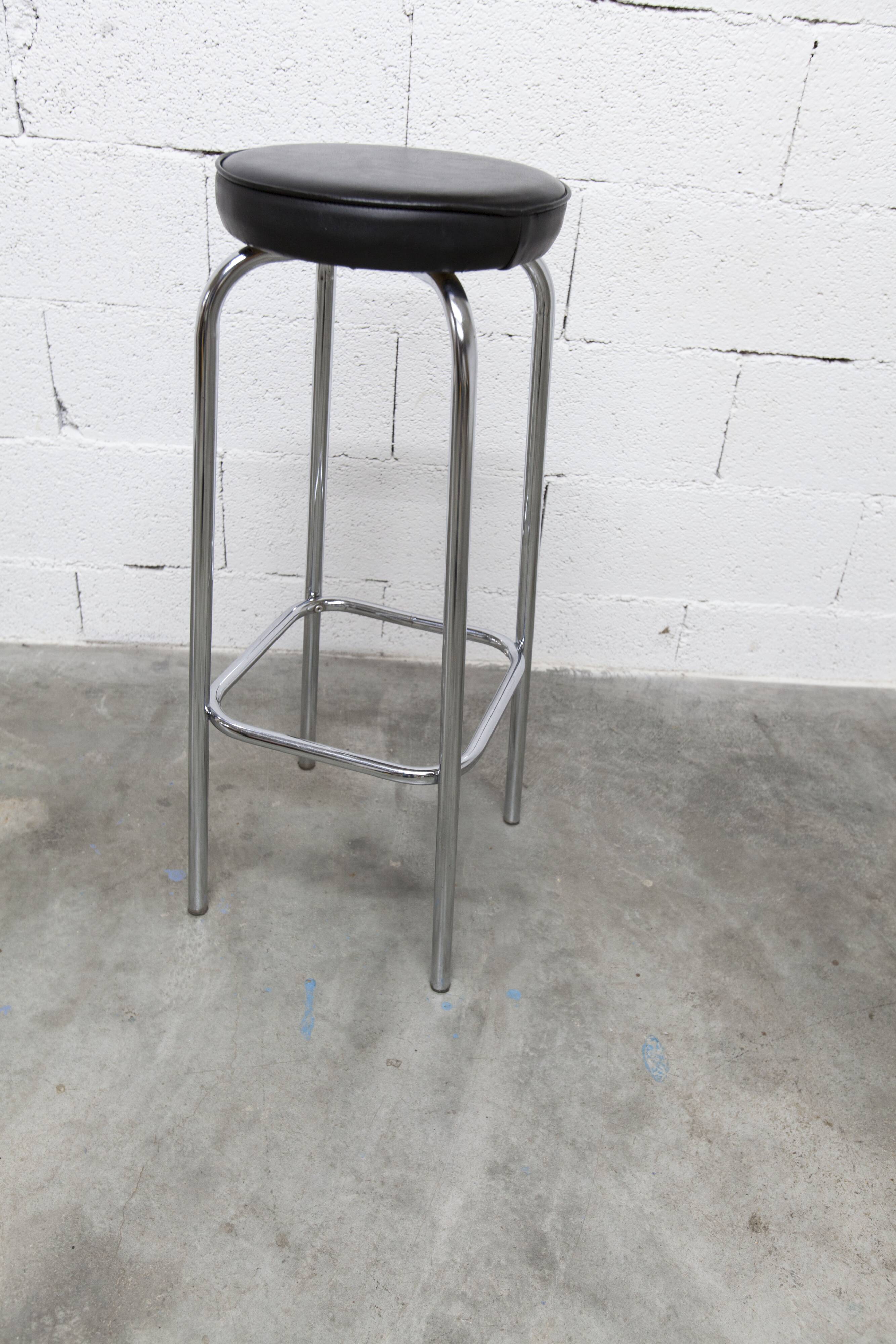 Tabouret 1960 chrome et skaï noir h82.5cm