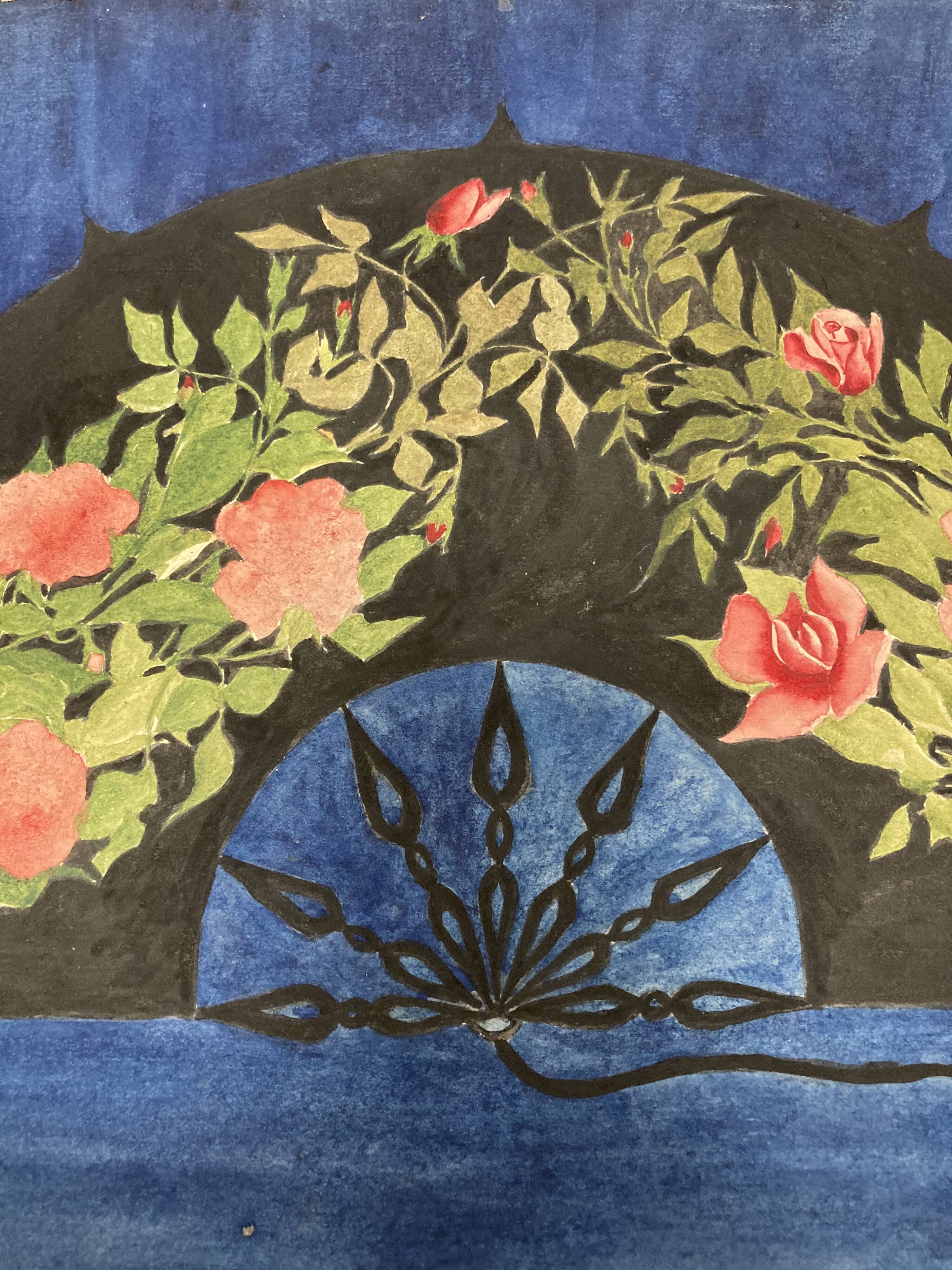 Watercolor with vintage fan