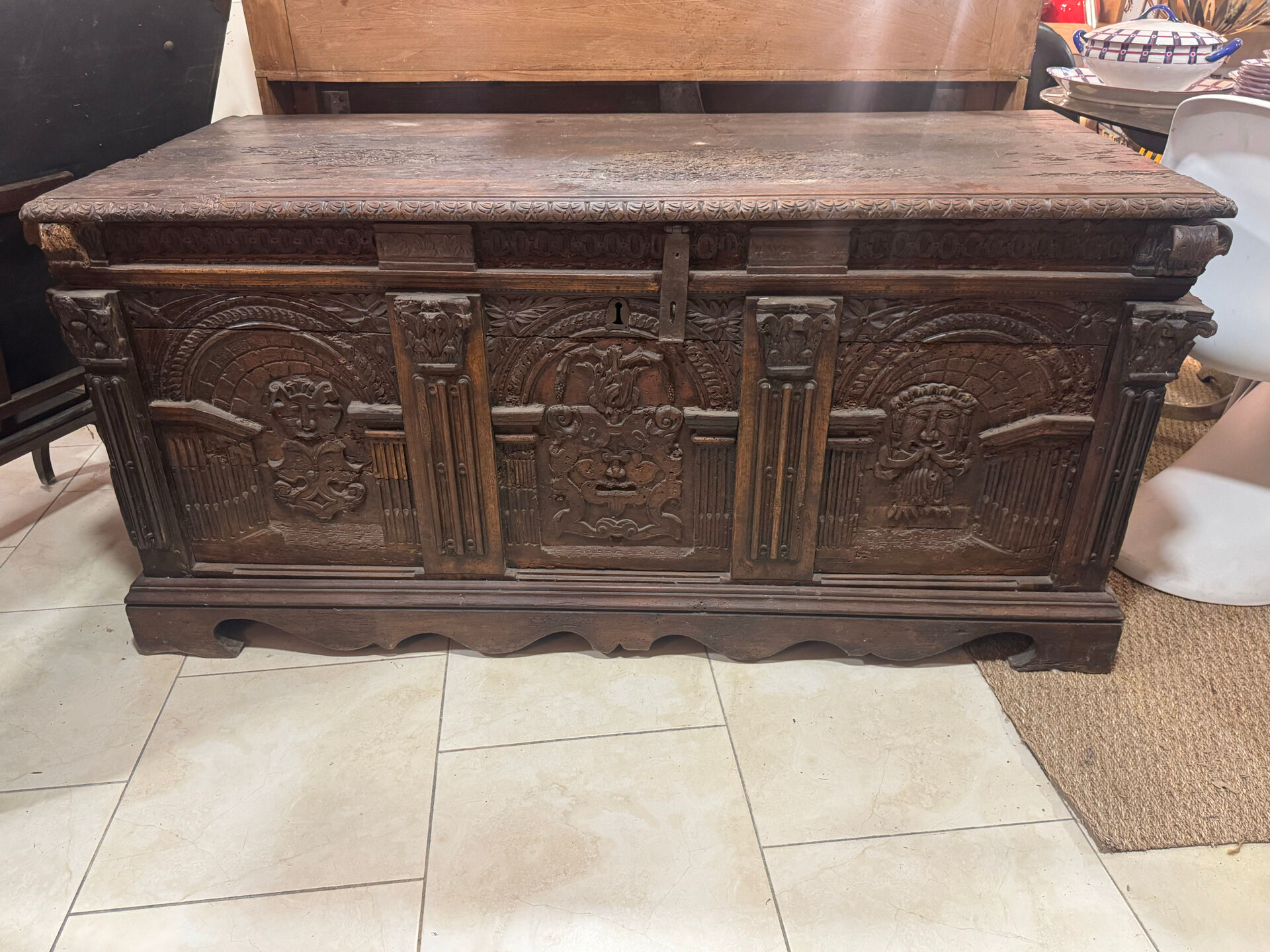 Large oak chest from the 18th century.