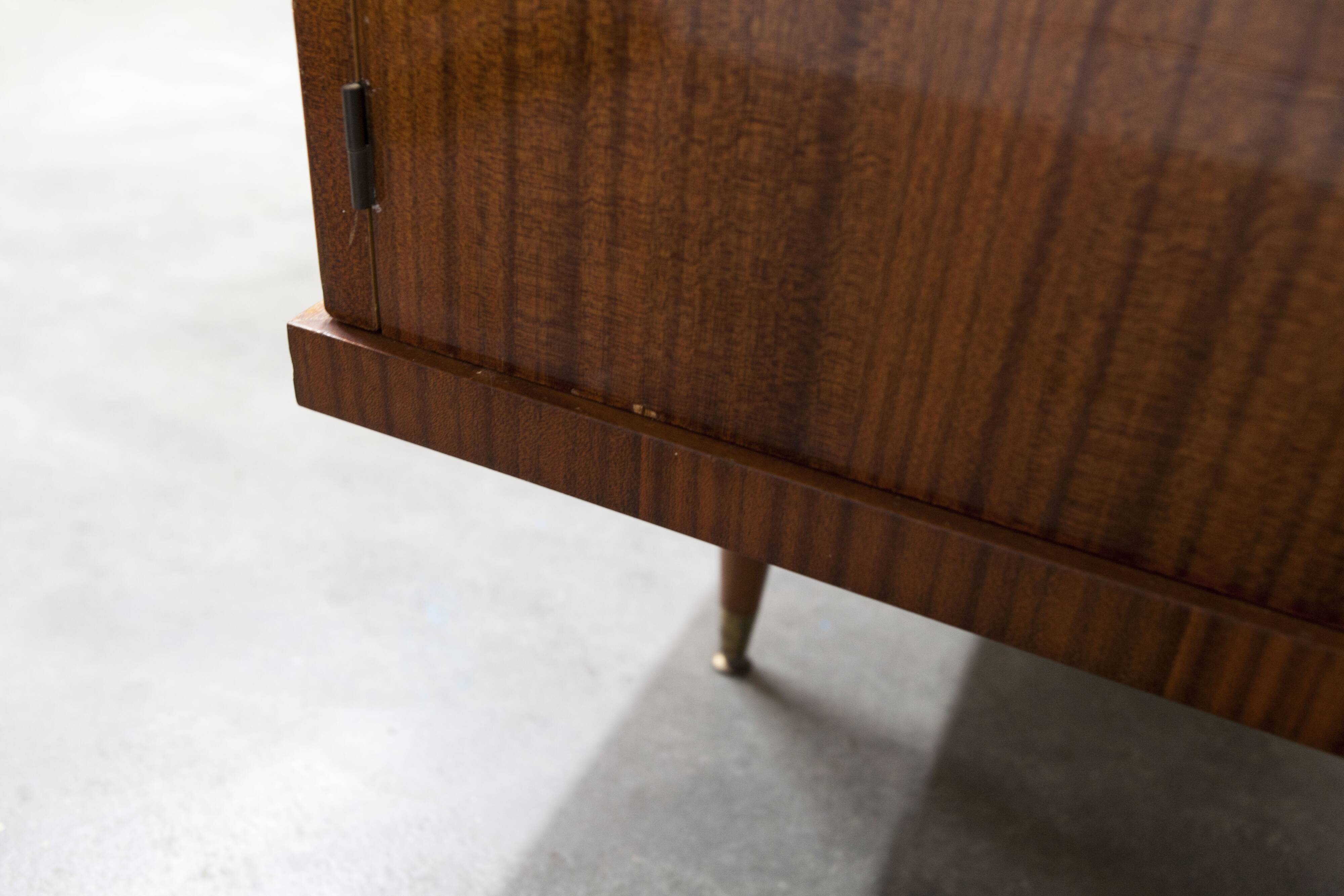 1960s Scandinavian wardrobe, blonde varnished wood, unusual, 4 doors, 3 drawers, 7 shelves.
