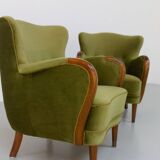 Danish art deco green velvet lounge chairs, 1940s. set of 2