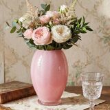 Small twisted pink opaline glass vase, Venetian Murano/Empoli vintage.