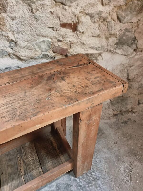 Établi rustique ancien, établi de menuisier, console, meuble vasque, vers 1900