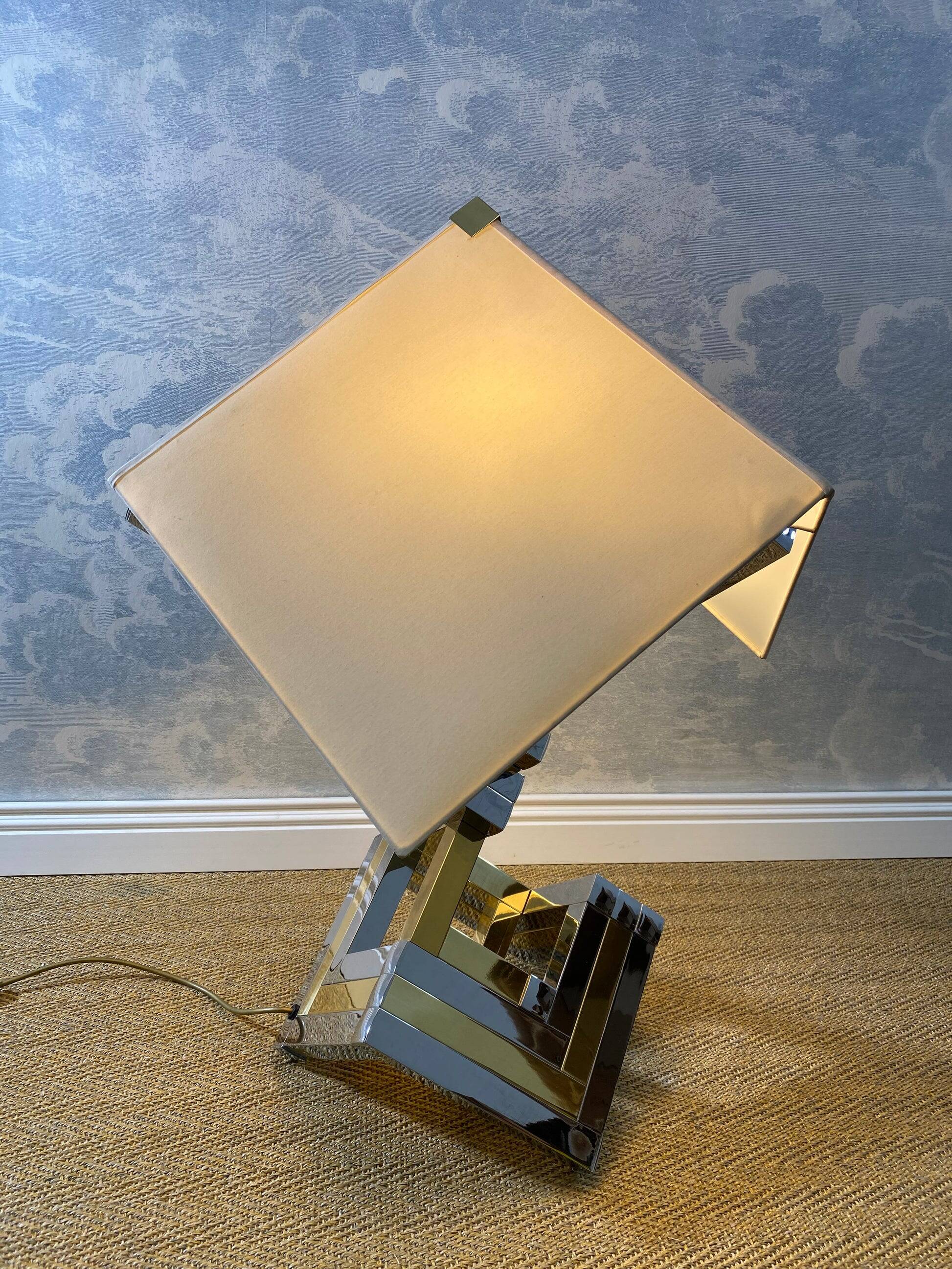 XXL two-tone table lamp in chrome and brass in the style of Willy Rizzo / Romeo Rega.
