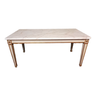 Louis XVI style coffee table in painted wood and marble