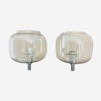 Pair of smoked glass sconces