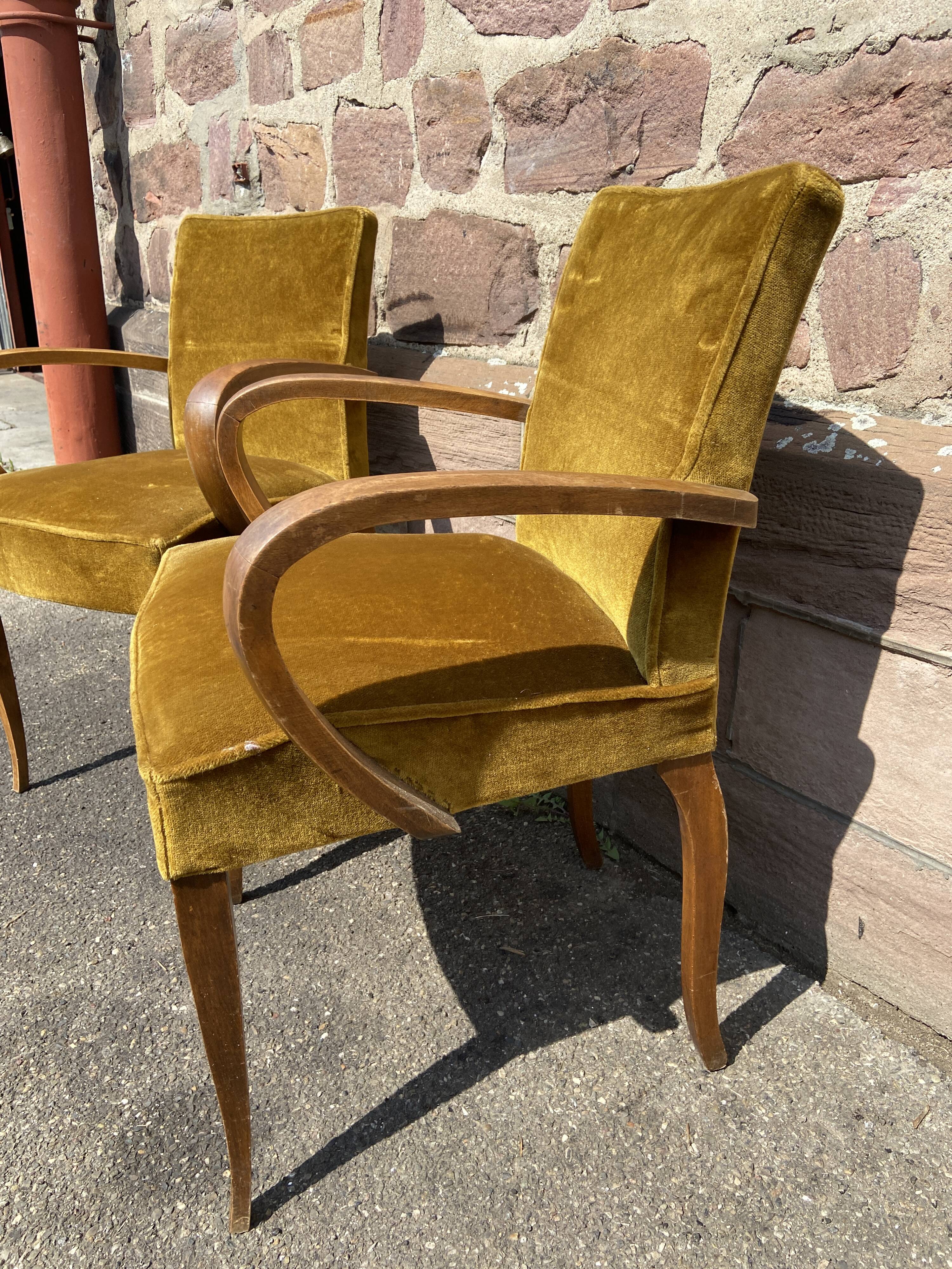 Pair of fabric bridge armchairs mid-century 1950 no club chesterfield