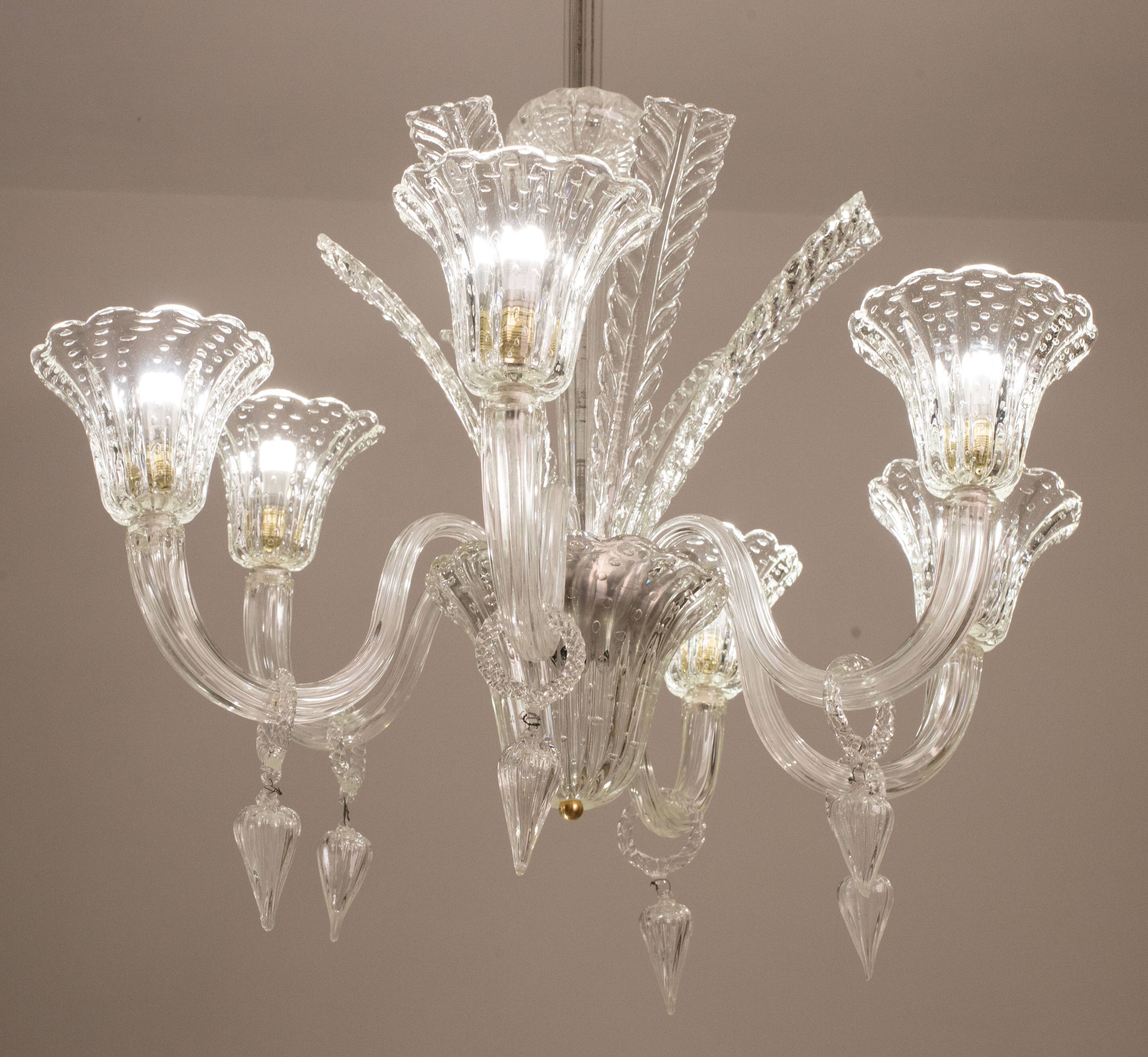 Extraordinary Art Decò Barovier e Toso Chandelier, Murano “Bubble” Glass, 1940s
