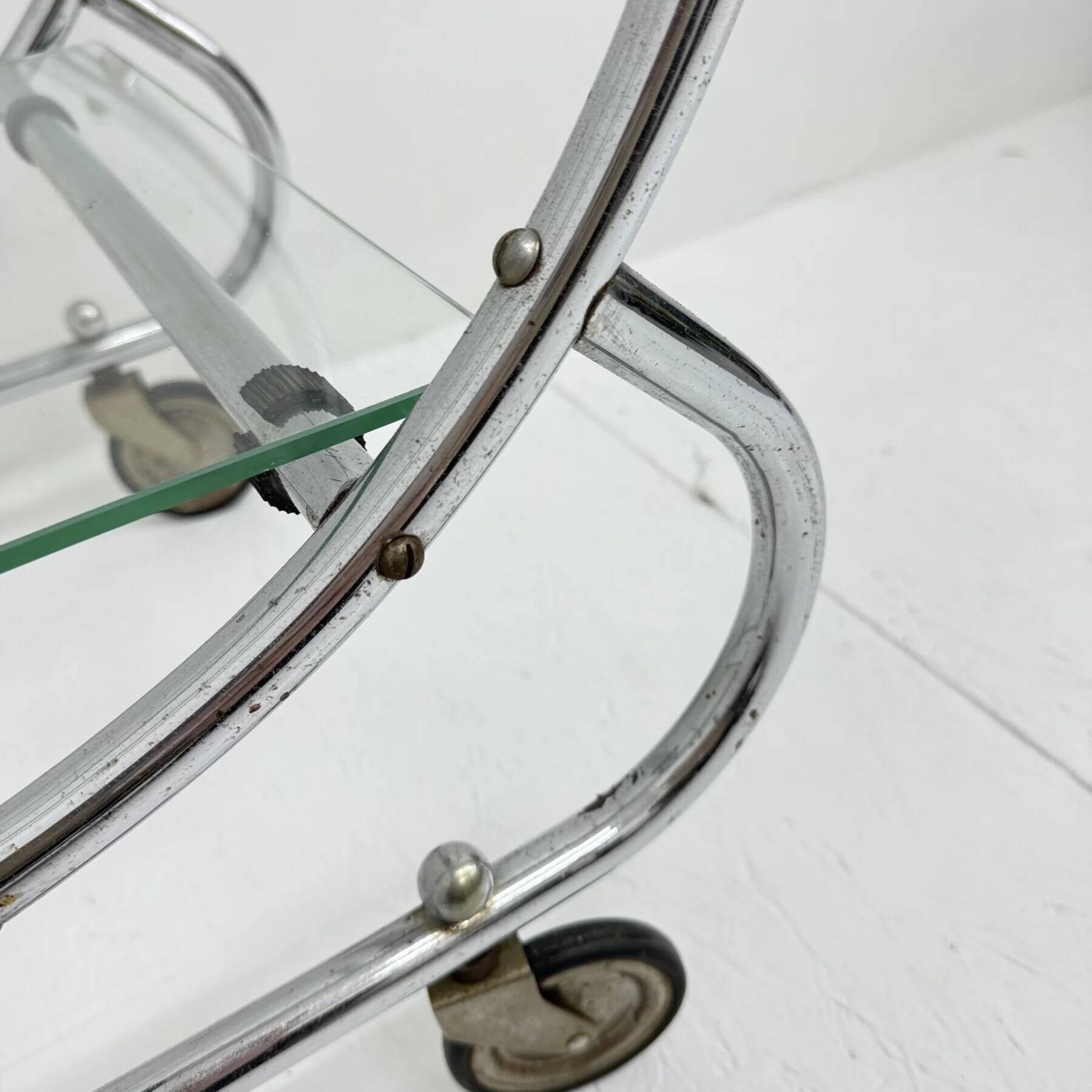 Art deco bar cart trolley chrome tubular, 1930s