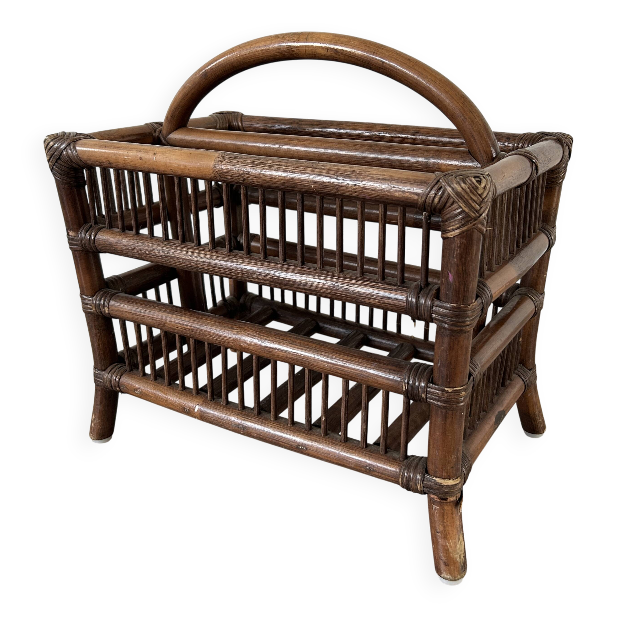 Rattan and wood magazine rack - VINTAGE (1970)