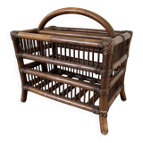 Rattan and wood magazine rack - VINTAGE (1970)