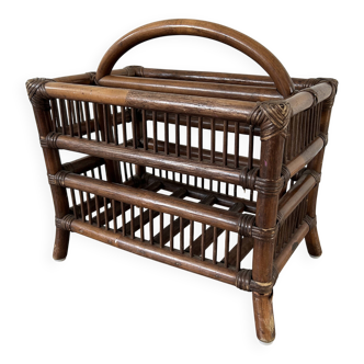 Rattan and wood magazine rack - VINTAGE (1970)