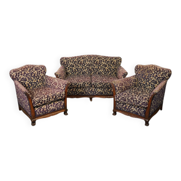 Canapé et Fauteuils Victorien en Tissu, Set de 3