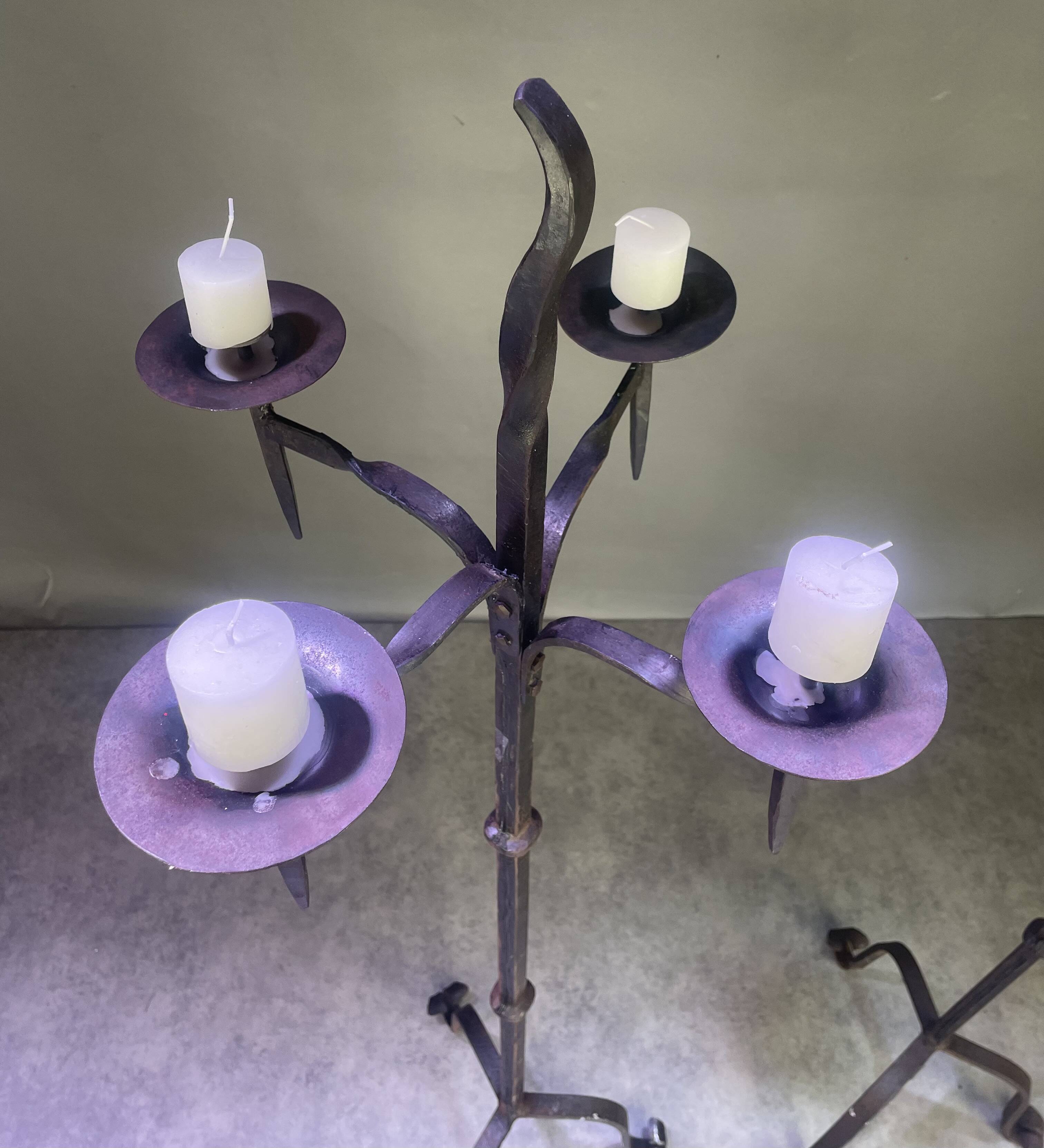 Pair of wrought iron candelabras
