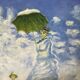 Old oil painting canvas reproduction woman with parasol monet 80x70 signed