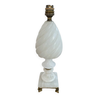 Alabaster lamp, twisted, gadroon decoration, gilded brass base, dolphins