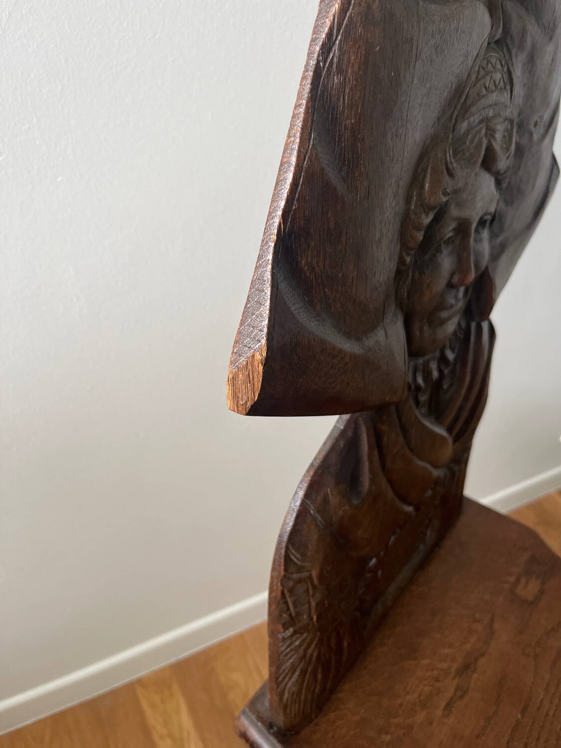 Old Alsatian carved wooden chair – traditional character backrest