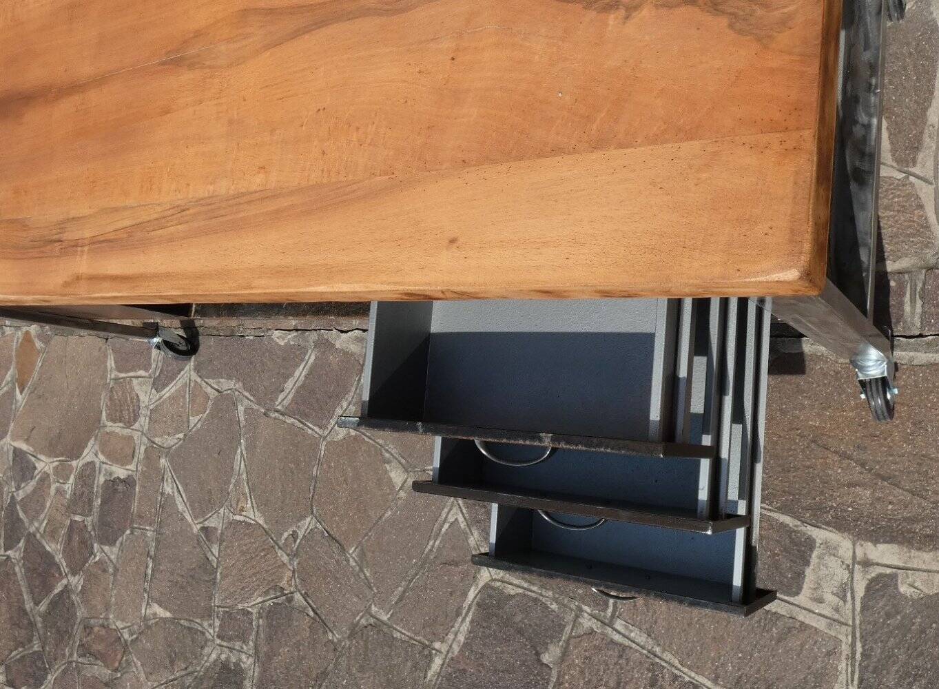 Industrial Island Counter in Steel and Walnut, 1970s