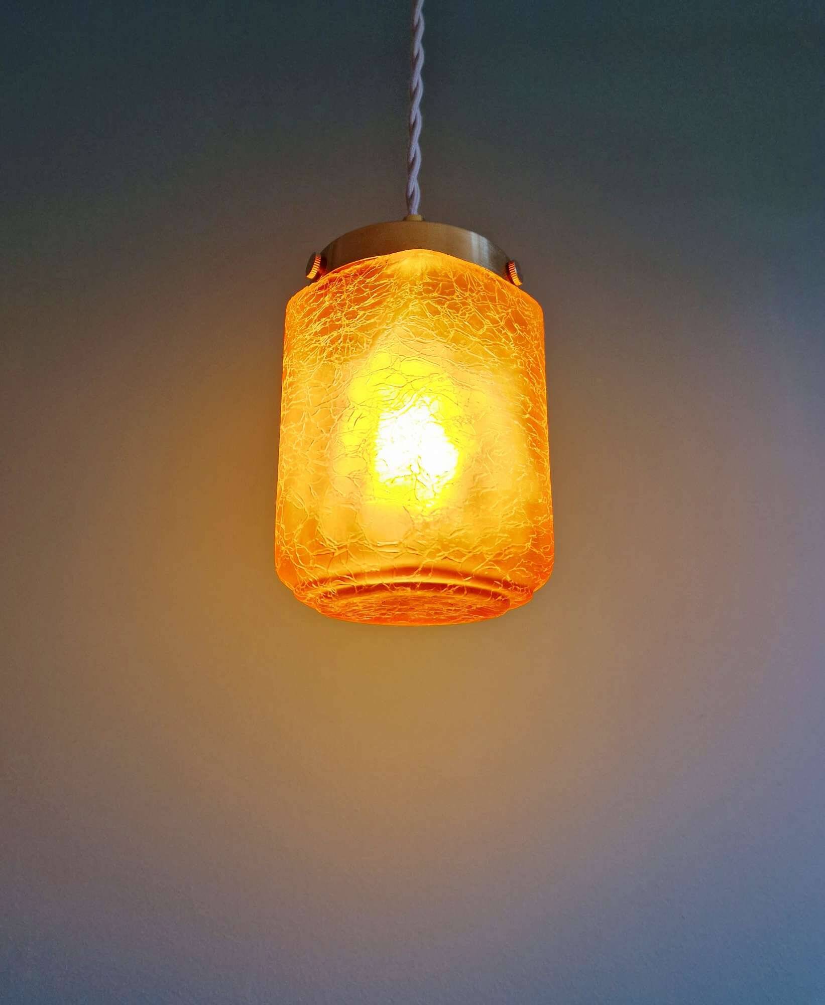 Suspension art déco en verre craquelé couleur ambre, 1920-30