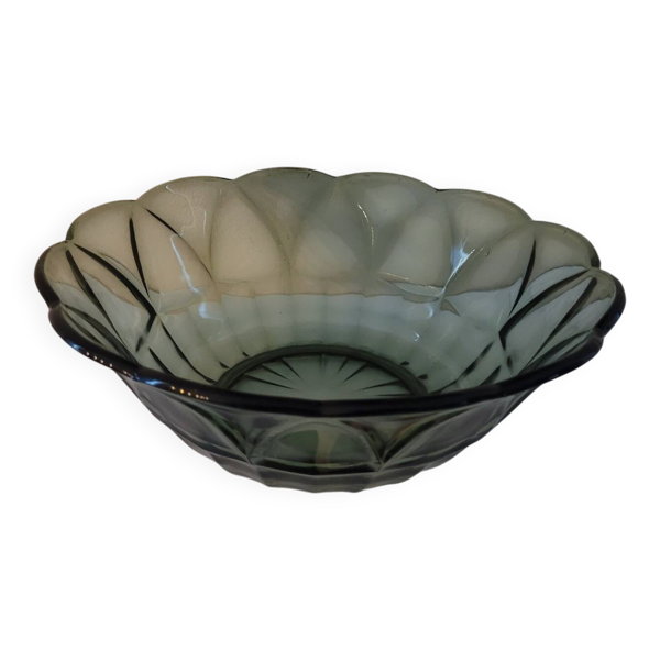 Saladier en verre moulé bleu-vert - Verrerie utilitaire années 1970