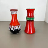 Set of 2 Multi-Color Fat Lava Op Art Pottery Vase Made by JASBA Ceramics Germany
