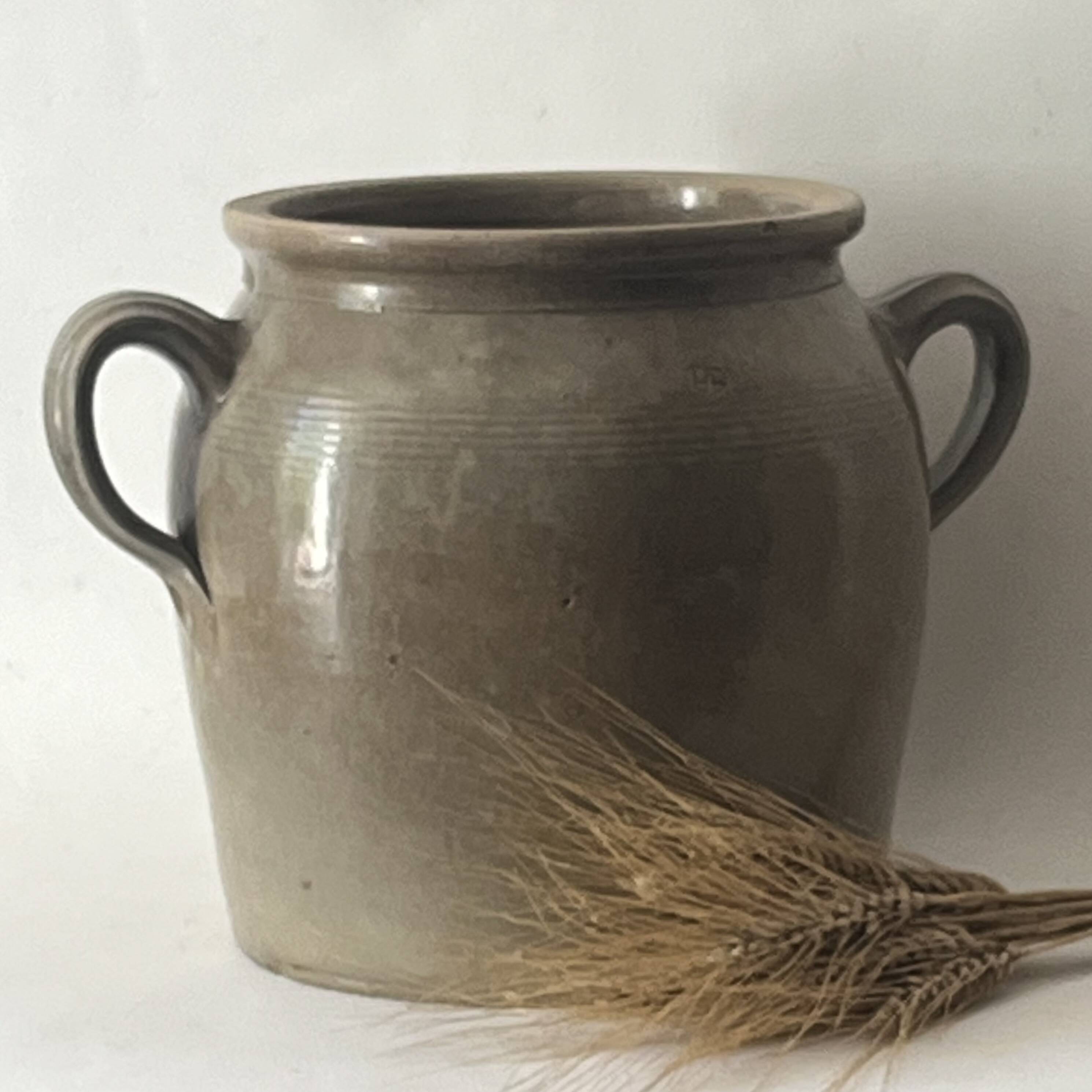 Ancien pot à graisse, grès vernissé