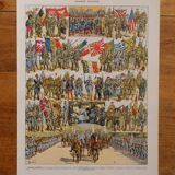 Lithographie originale sur la première guerre mondiale (troupes + carte)