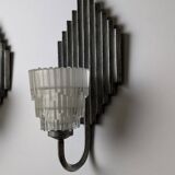 Pair of Ferro Art Iron and Glass Wall Sconces Art Deco Style 1970s