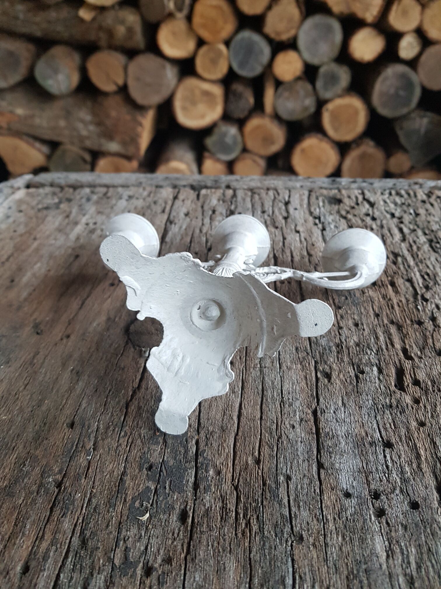 Candlestick candlestick 3 lights patinated white aged effect