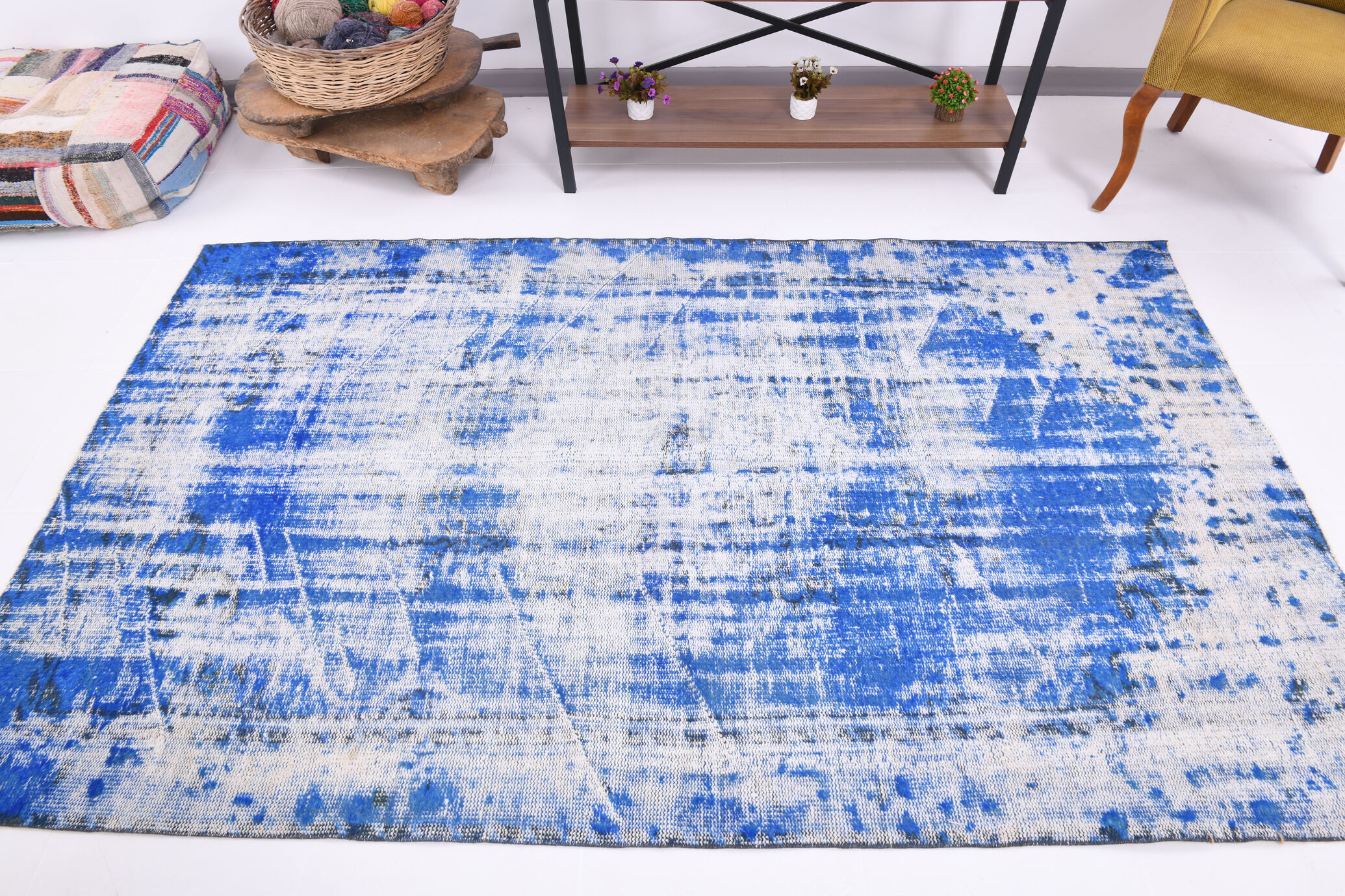 5x8 Faded Blue Handmade Wool Turkish Tapis Rug, 243x148Cm
